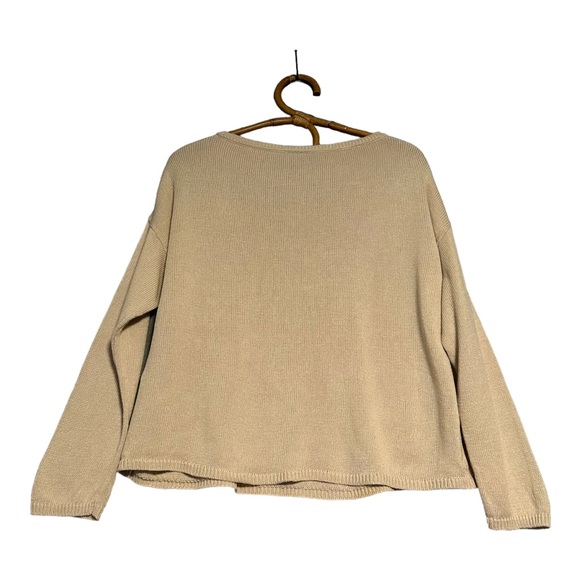 Eileen Fisher | Tan Knit Boxy‎ Fit Organic Linen Cotton Sweater Size S Oversized - Picture 5 of 11